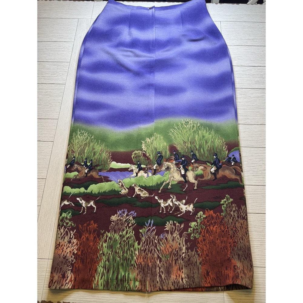 I.T. Studio VTG English Equestrian Fox Hunting Hounds Trees Long Maxi Skirt 12‎